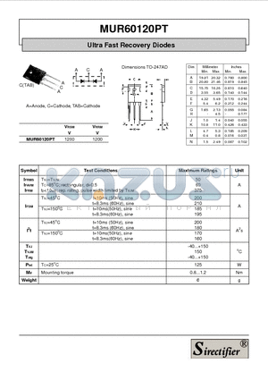 MUR60120PT datasheet - Ultra Fast Recovery Diodes