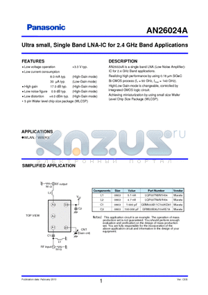 GRM33B30J104KE18 datasheet - Ultra small, Single Band LNA-IC for 2.4 GHz Band Applications