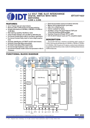 IDT72V71623BC datasheet - 3.3 VOLT TIME SLOT INTERCHANGE DIGITAL SWITCH WITH RATE MATCHING 2,048 x 2,048