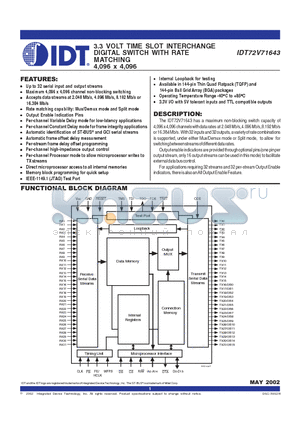 IDT72V71643DA datasheet - 3.3 VOLT TIME SLOT INTERCHANGE DIGITAL SWITCH WITH RATE MATCHING