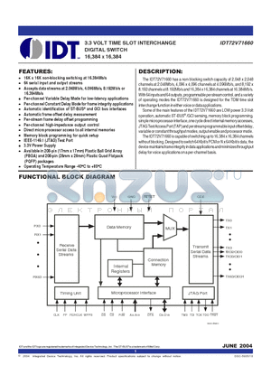 IDT72V71660BB datasheet - 3.3 VOLT TIME SLOT INTERCHANGE DIGITAL SWITCH 16,384 X 16,384