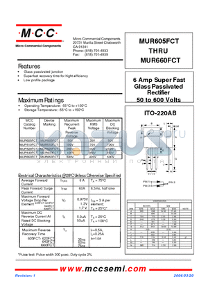 MUR610FCT datasheet - 6 Amp S uper Fast Glass Pass ivated Rectifier 50 to 600 Volts