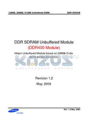 M381L3223DTM-CCC/C4 datasheet - 184pin Unbuffered Module based on 256Mb D-die 64/72-bit Non ECC/ECC