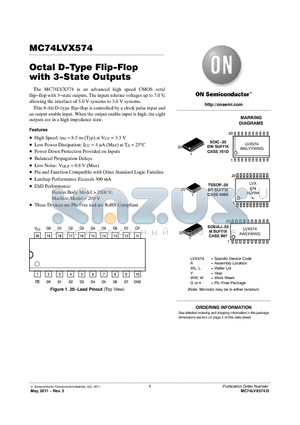 MC74LVX574DTG datasheet - Octal D-Type Flip-Flop with 3-State Outputs