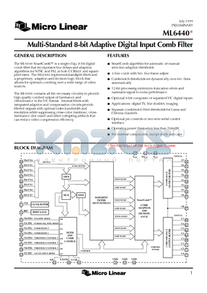 ML6440 datasheet - Multi-Standard 8-bit Adaptive Digital Input Comb Filter