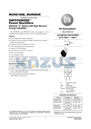 MUR8100E datasheet - ULTRAFAST RECTIFIERS 8.0 A, 800 V - 1000 V