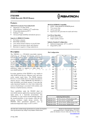 FM1808-120-S datasheet - 256Kb Bytewide FRAM Memory