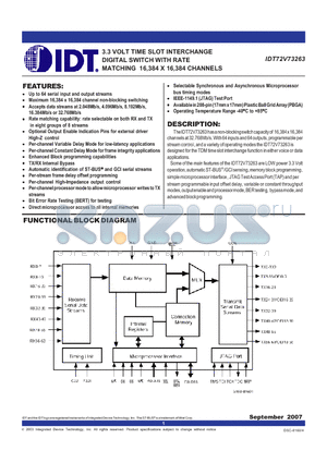 IDT72V73263BBBLANK datasheet - 3.3 VOLT TIME SLOT INTERCHANGE DIGITAL SWITCH WITH RATE MATCHING 16,384 X 16,384 CHANNELS