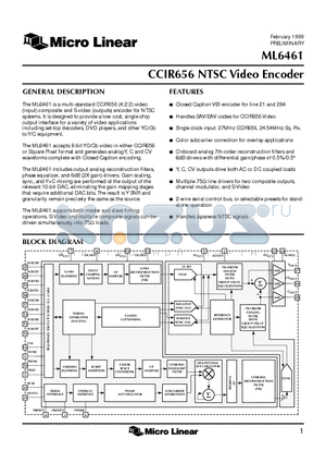 ML6461 datasheet - NTSC Video Encoder