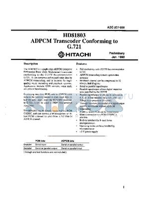 HD81803 datasheet - ADPCM TRANSCODER CONFORMING TO G.721