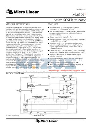 ML6509 datasheet - Active SCSI Terminator