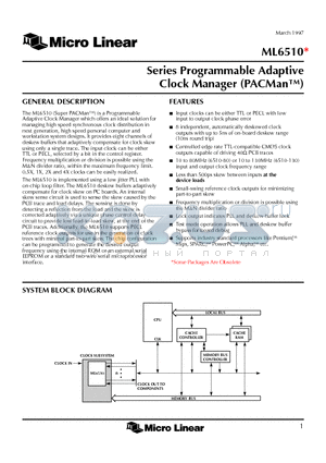 ML6510 datasheet - Series Programmable Adaptive Clock Manager (PACMan)