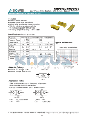 GRO500D datasheet - Low Phase Noise VCO With Ceramic Coaxial Resonator