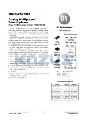 MC74LVXT4051D datasheet - ANALOG MULTIPLEXER DEMULTIPLEXER HIGH-PERFORMANCE SILICON-GATE CMOS