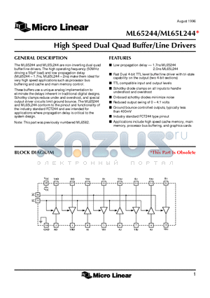 ML65244CK datasheet - High Speed Dual Quad Buffer/Line Drivers