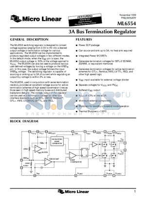 ML6554 datasheet - 3A Bus Termination Regulator