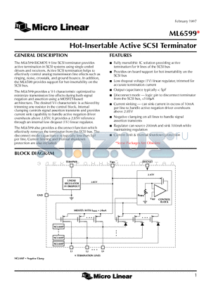 ML6599 datasheet - Hot-Insertable Active SCSI Terminator
