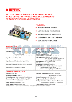 HDA55-48B-T050II datasheet - 36-72VDC INPUT RANGE DC-DC PCB OPEN FRAME MULTI-OUTPUT 55-60 WATTS INTERNAL SWITCHING POWER CONVERTERS