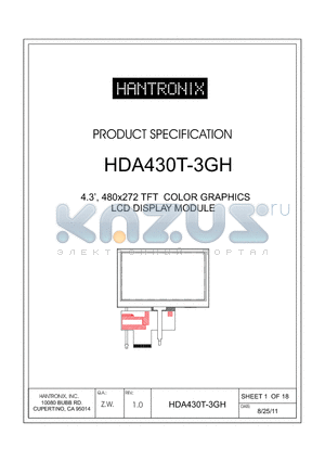 HDA430T-3GH datasheet - 4.3, 480x272 TFT COLOR GRAPHICS LCD DISPLAY MODULE