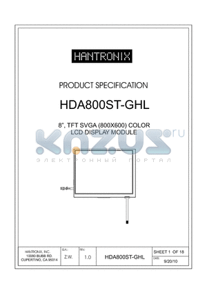 HDA800ST-GHL datasheet - 8, TFT SVGA (800X600) COLOR LCD DISPLAY MODULE