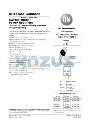 MUR880EG datasheet - ULTRAFAST RECTIFIERS 8.0 A, 800 V - 1000 V