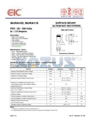 MURA105 datasheet - SURFACE MOUNT ULTRAFAST RECTIFIERS