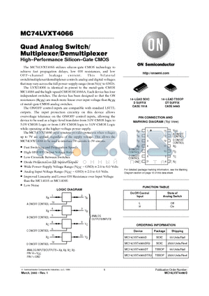 MC74LVXT4066 datasheet - Quad Analog Switch/Multiplexer/Demultiplexer