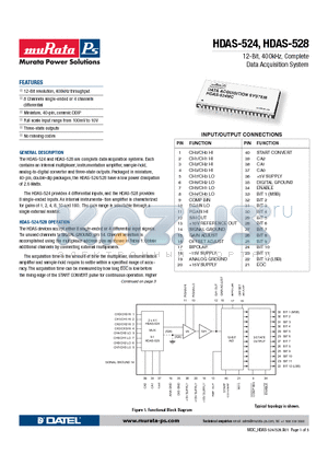 HDAS-524 datasheet - 12-Bit, 400kHz, Complete Data Acquisition System