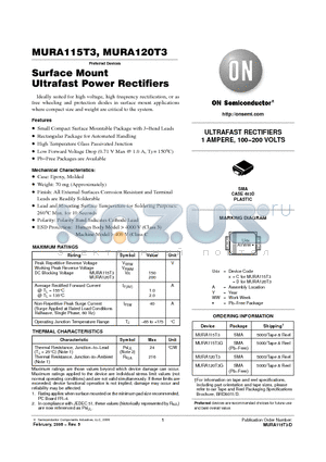 MURA115T3 datasheet - ULTRAFAST RECTIFIERS 1 AMPERE, 100−200 VOLTS