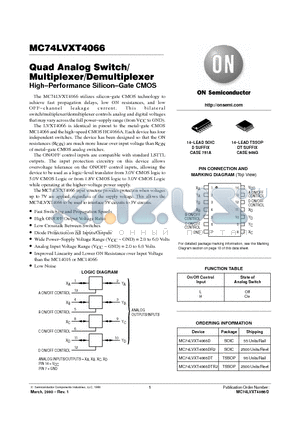 MC74LVXT4066D datasheet - Quad Analog Switch/Multiplexer/Demultiplexer