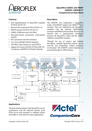 GRSPW datasheet - SpaceWire CODEC with RMAP GRSPW / GRSPW-FT