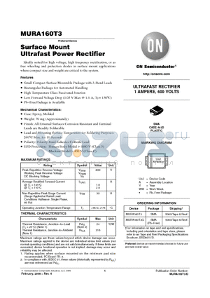 MURA160T3G datasheet - ULTRAFAST RECTIFIER 1 AMPERE, 600 VOLTS