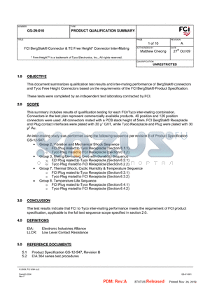 GS-29-010 datasheet - FCI BergStak^ Connector & TE Free Height* Connector Inter-Mating