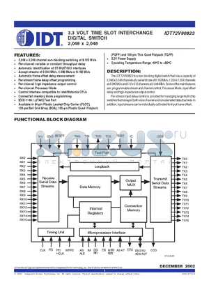 IDT72V90823J datasheet - 3.3 VOLT TIME SLOT INTERCHANGE DIGITAL SWITCH