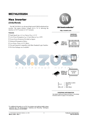 MC74LVXU04 datasheet - Hex Inverter(Unbuffered)