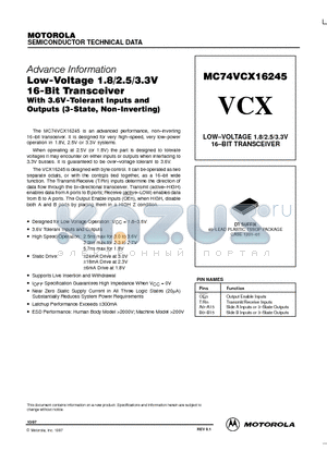 MC74VCX16245 datasheet - LOW-VOLTAGE 1.8/2.5/3.3V 16-BIT TRANSCEIVER