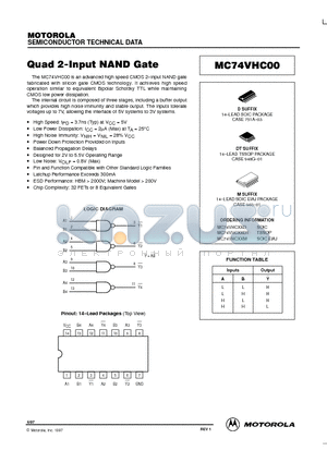MC74VHC00 datasheet - Quad 2-Input NAND Gate