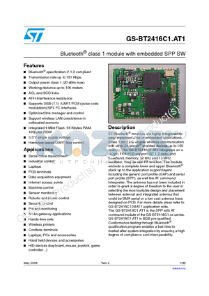 GS-BT2416C1.AT1 datasheet - Bluetooth^ class 1 module with embedded SPP SW