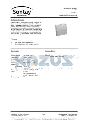 GS-AQ911 datasheet - Space air quality transmitter