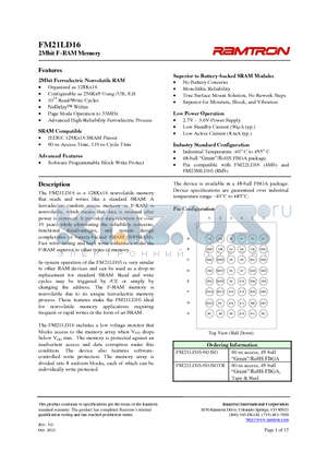 FM21LD16-60-BGTR datasheet - 2Mbit F-RAM Memory