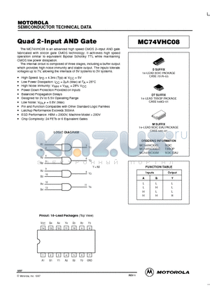 MC74VHC08 datasheet - Quad 2-Input AND Gate