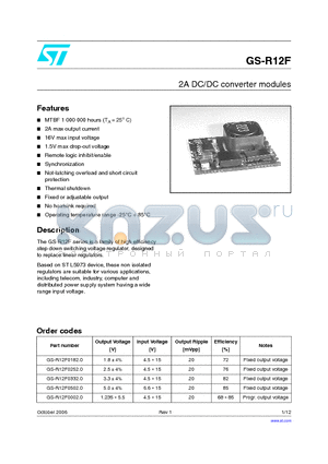 GS-R12F0252.0 datasheet - 2A DC/DC converter modules