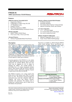 FM22L16-55-TGTR datasheet - 4Mbit Asynchronous F-RAM Memory