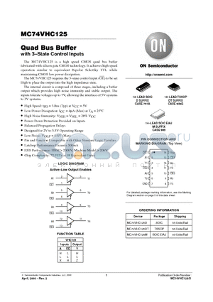 MC74VHC125 datasheet - Quad Bus Buffer