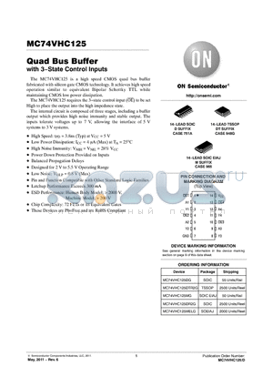 MC74VHC125MELG datasheet - Quad Bus Buffer with 3State Control Inputs
