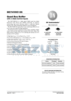MC74VHC126DR2G datasheet - Quad Bus Buffer with 3State Control Inputs