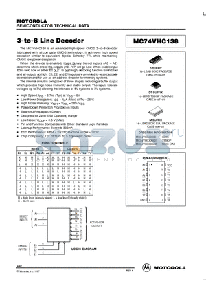 MC74VHC138 datasheet - 3-to-8 Line Decoder