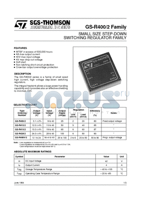 GS-R400V/2 datasheet - SMALL SIZE STEP-DOWN SWITCHING REGULATOR FAMILY