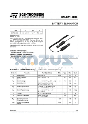 GS-R280BE datasheet - BATTERY ELIMINATOR