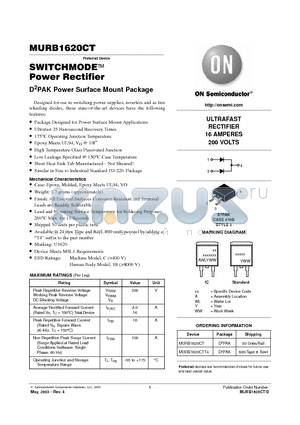 MURB1620CTT4 datasheet - SWITCHMODE Power Rectifier